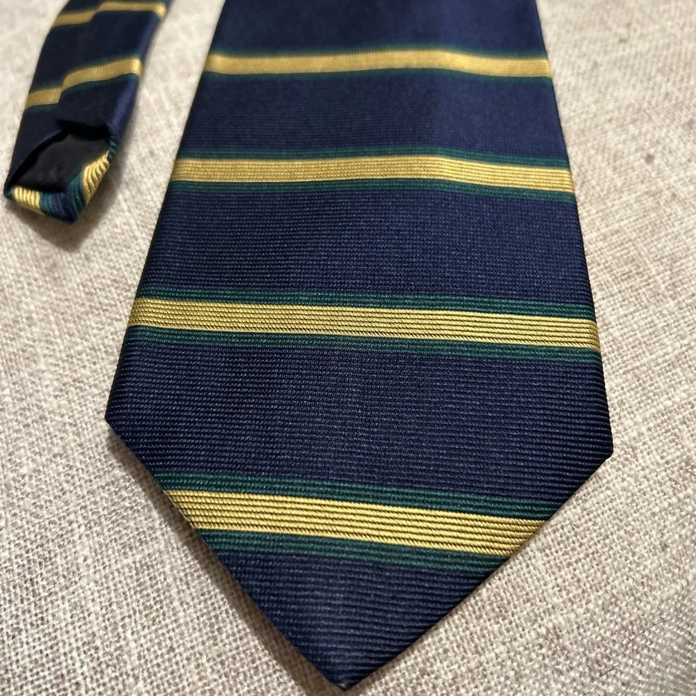 Brooks Brothers Makers Silk Tie Repp Horizontal Stripe Blue Gold Green Ivy Prep
